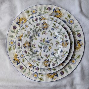 Minton Haddon Hall Blue Floral Bone China Dinner Salad Bread&Butter Plates Disc.